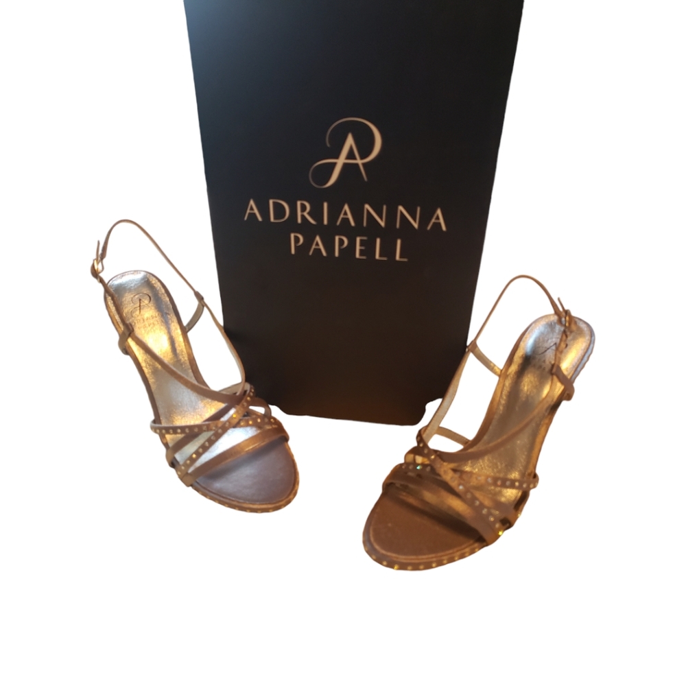 Adrianna Papell pewter satin dress sandal